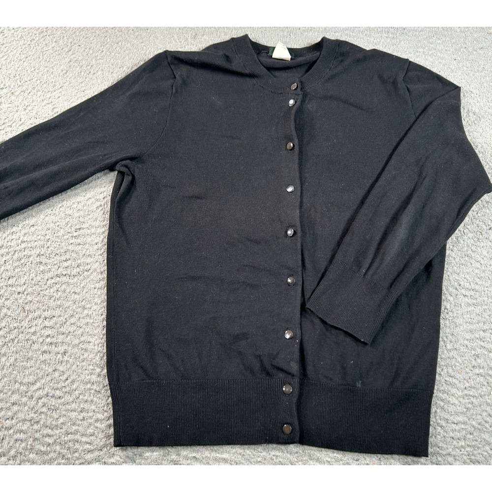 J.Crew Sweater Womens Small Black Cardigan Ribbed Knit Classic Holiday Stretch